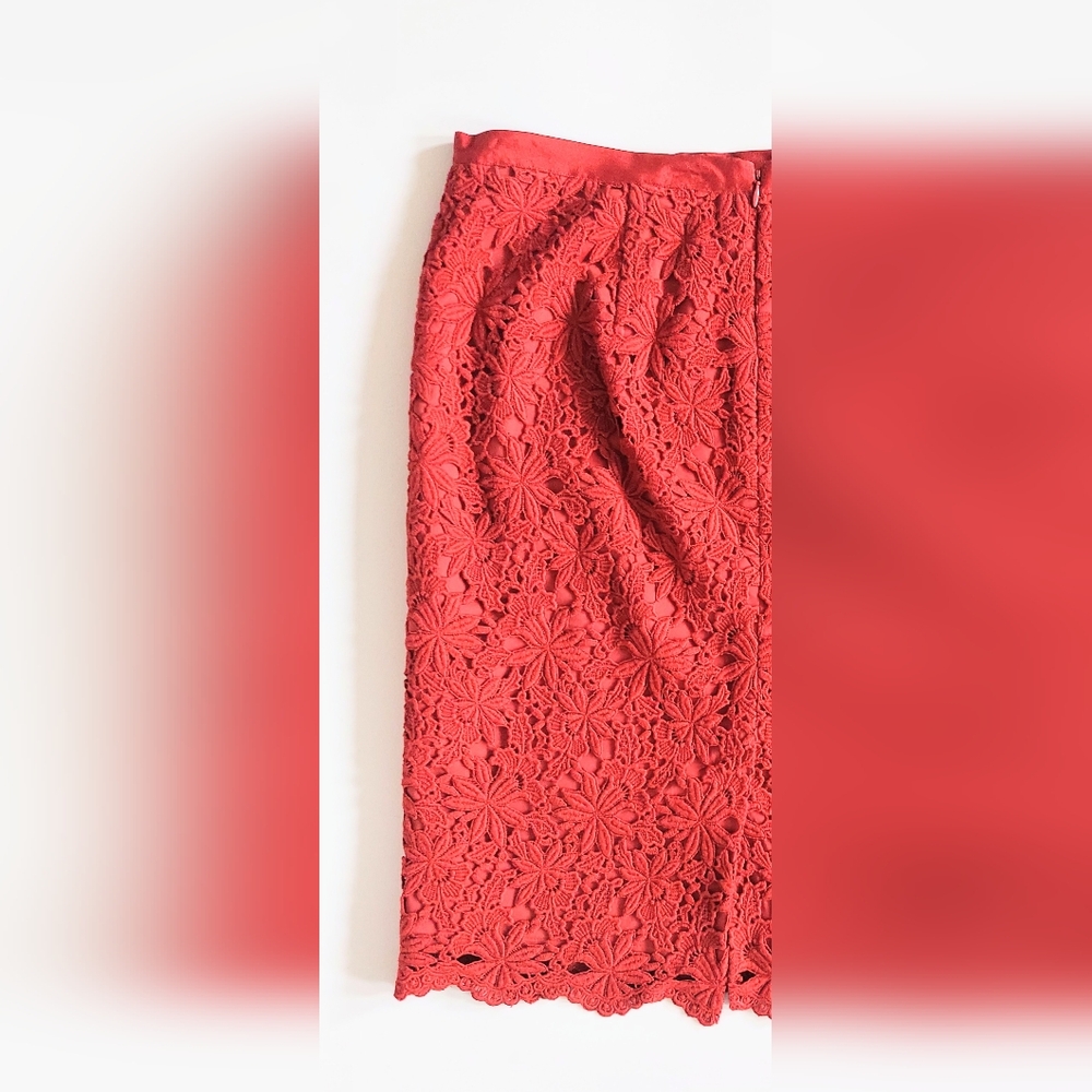 Talbots Knee Length Lace Scallop Hem Pencil Skirt Size 10 Red - Picture 5 of 8